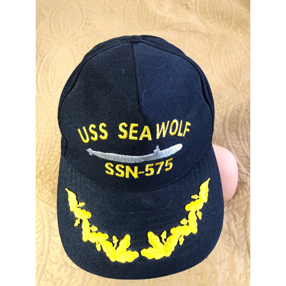 Vtg80s USS Seawolf SSN575 Navy Hat Eagle Crest Officer Cap USA Snapback Gorpcore